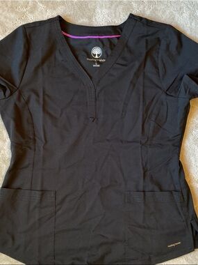 healing hands Black Scrub Top with Pink Interior Trim